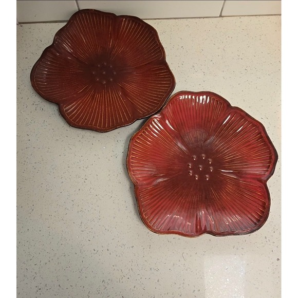Pfaltzgraff Taverna Flower Plates Decorative Set of 2 Red Petal Dishes - Picture 1 of 2